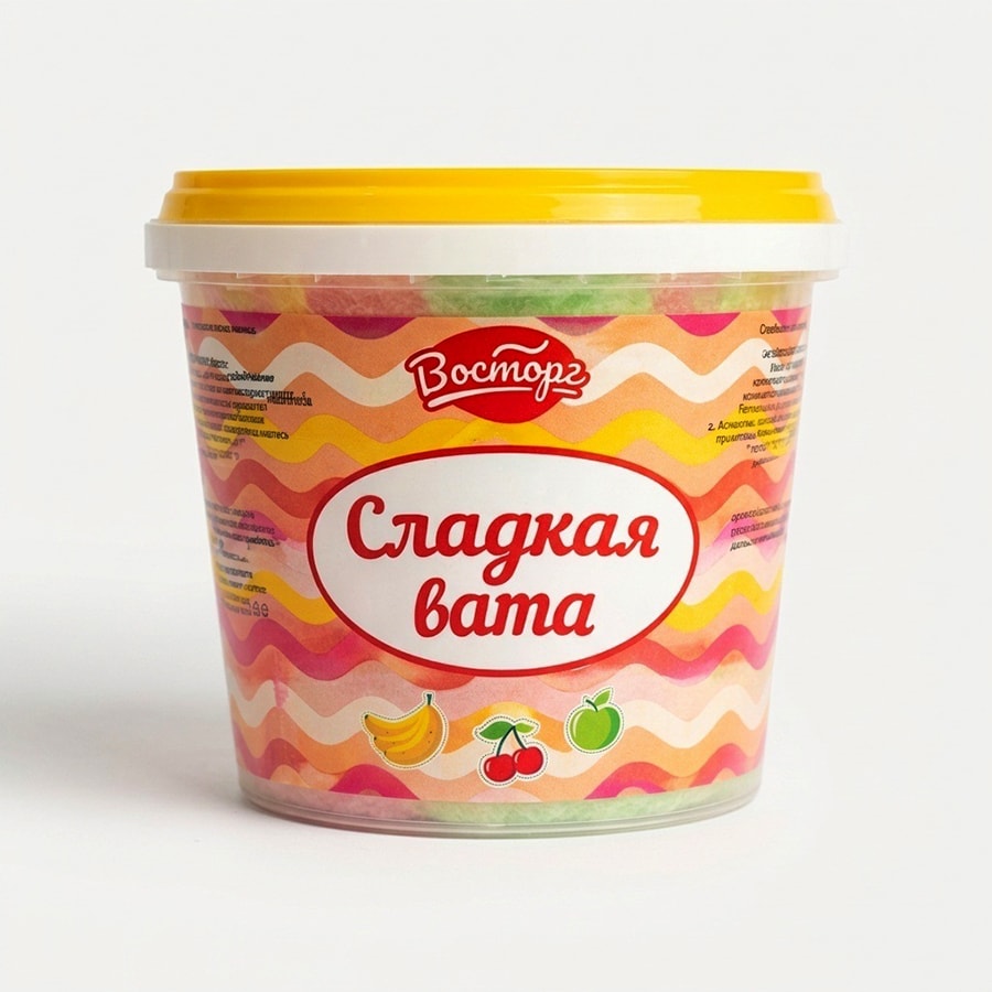 Сахарная вата Восторг банан, вишня, сладкое яблоко, 50 гр.